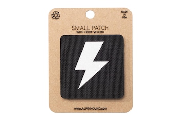 Lightning Bolt Tactical Patch Small Black and Reflective Silver