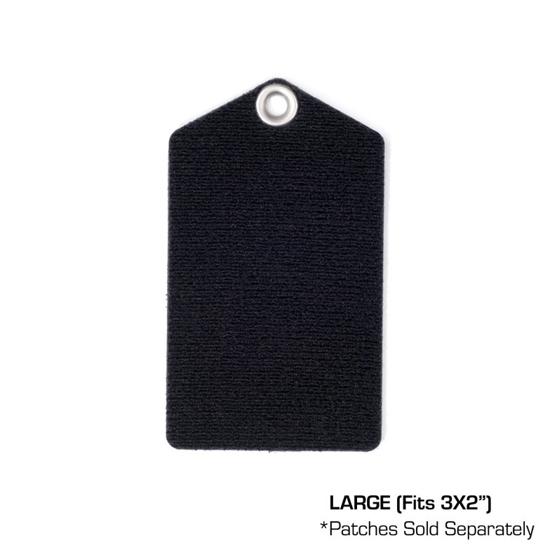 May include: Black fabric patch with a metal eyelet.  LARGE (Fits 3X2"). *Patches Sold Separately