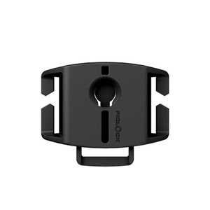 May include: Black plastic buckle with a Fidlock logo and a round hole in the centre.