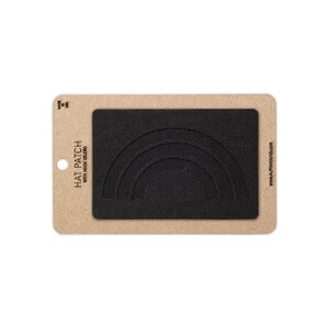 May include: A rectangular black hat patch with a hook velcro backing, featuring a raised rainbow design. The patch is mounted on a tan cardboard display card printed with the text HAT PATCH WITH HOOK VELCRO, MADE IN USA, and ALPHAHOUND.COM.