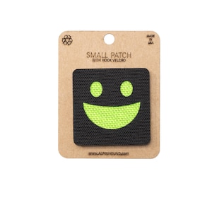 Smiley Face Tactical Patch Small Black and Neon Green Square