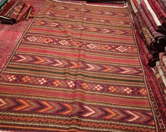 FREE Ship 8.7 X 5.4 FT Semi Antique Turkish Labijar Shahi Area Size Rug,Qalaty Sumak Rug, - 262 X 184 Cm beautiful Tribal Sumak Rug