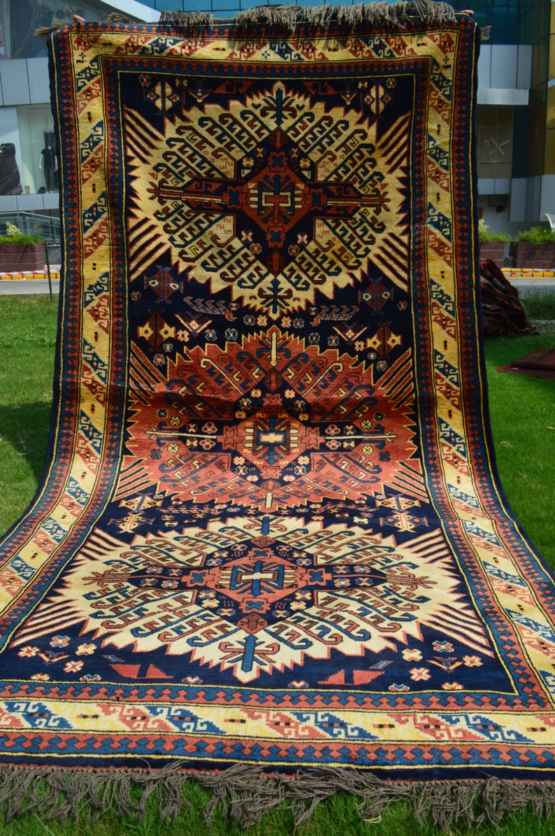 Vintage Caucasian Pattern Tribal Area Rug Etsy
