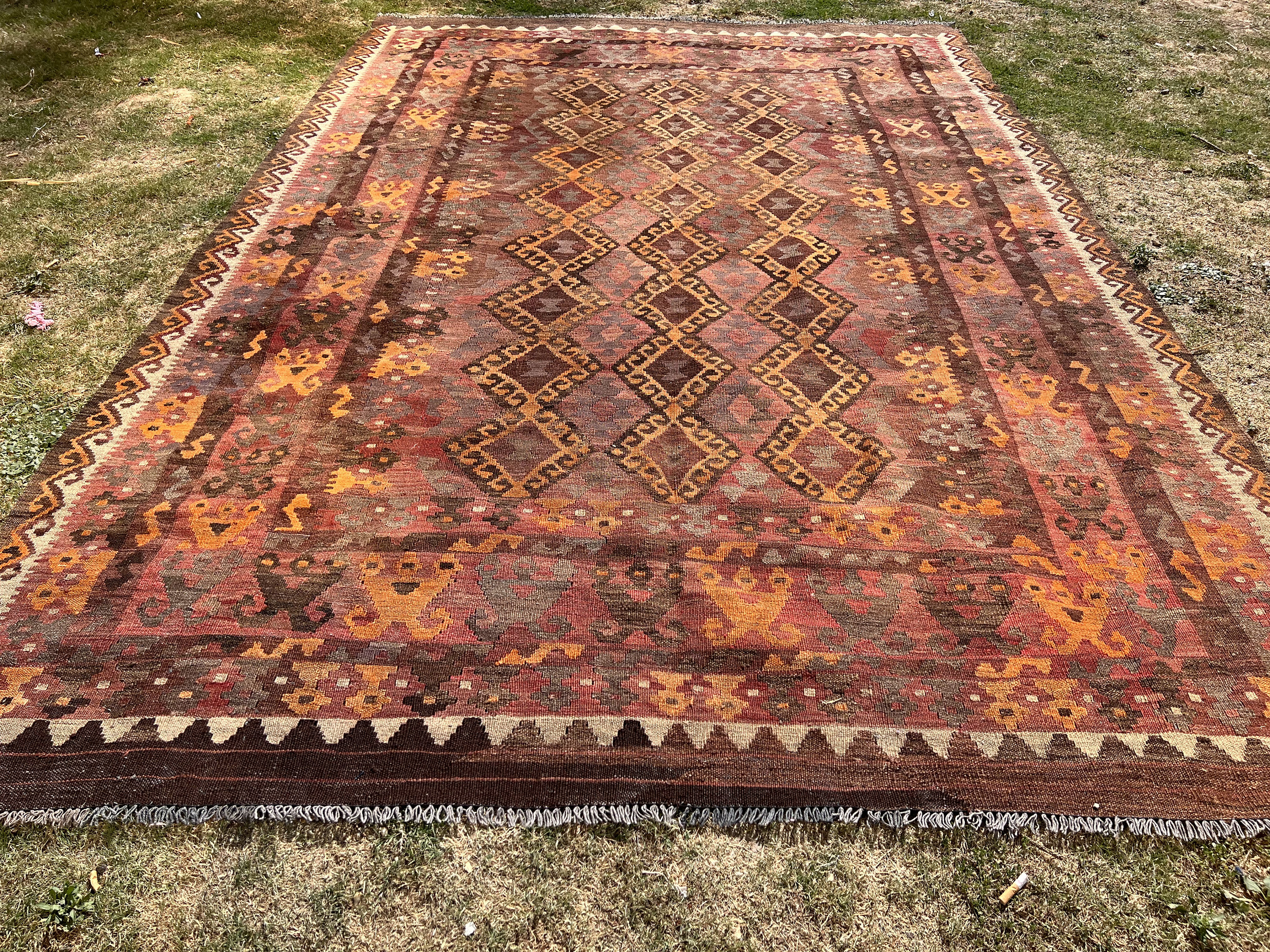 FREE SHIP 6.5 X 9.5 Feet Stunning Natural Vegetable Dye Faryab ghalmori Maimina Flat weave Kilim
