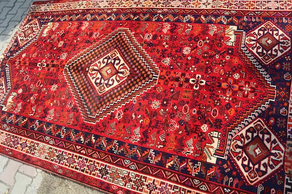 KOSTENLOSER VERSAND 5,5 X 8,5 Ft SAMMLERSTÜCK Antikes Babai-Pferdekopfmuster Anatolischer türkischer Teppich, waschbarer Teppich mit natürlicher Färbung