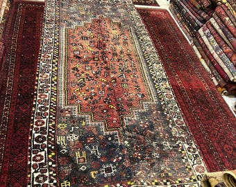 ENVÍO GRATIS Alfombra tribal antigua de 4.2 x 9.5 pies con estampado floral y enredaderas, alfombra tribal de lana con diseño pictórico de cucharas hechas a mano