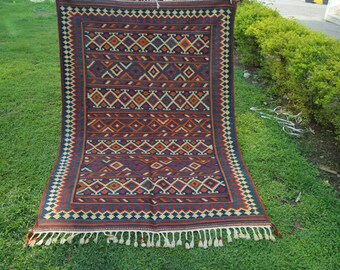 FREE SHIP7 X 4.9 FT Vintage Geometric Pattern Turkish Soumak Cicem Rug,Anatolian Rug, -Tribal Turkish Rug,- DISCOUNTED Price