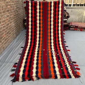 FRI FRAKT 300 X 150 cm Vacker afghansk tribal uzbekisk Sofrah Dasterkhan plattvävd kelim