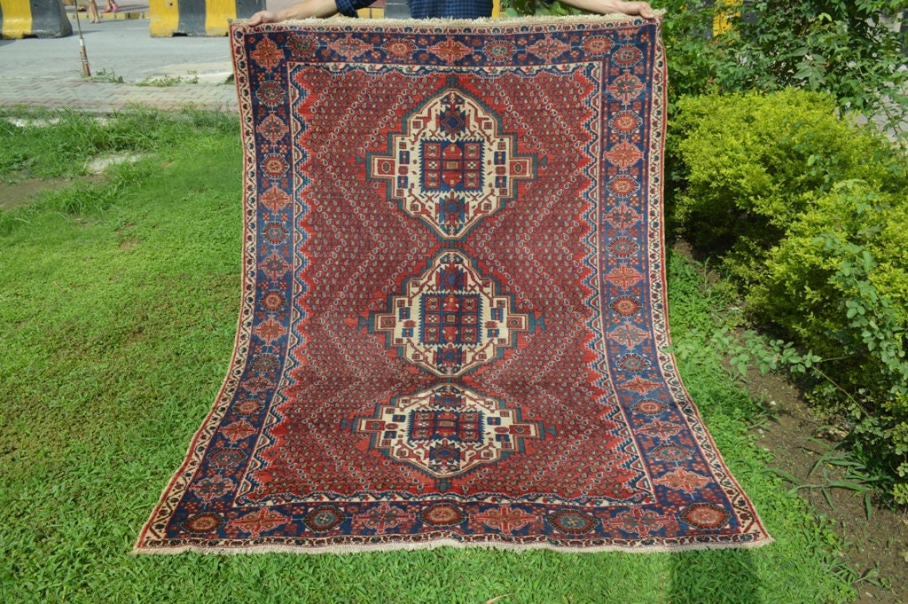 7 X 5.3 FT Antique Three Medallion Caucasus Floral Rug | Etsy