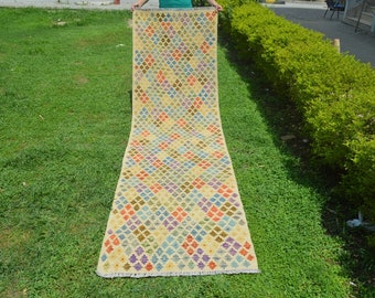 9.9 X 2.7 FT Geometric pattern Multi Colors Flat Weave Runner,Afghan Runner,DISCOUNTED Price