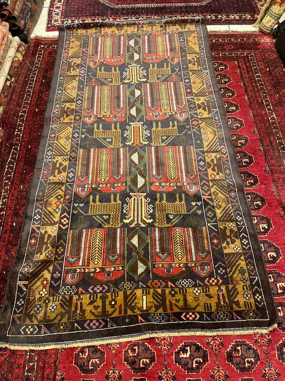FREE SHIP 3.8 X 7.8 Ft Vintage Beautiful Pictorial Shikar Gha