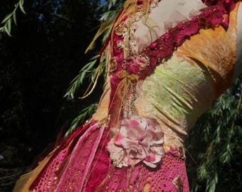 RESERVED Wonderful Gipsy Luminous, Romantic, Boho Velvet Dress "Queen of Summer", Antique Details, Boho Fairy, Unique, Art to Wear