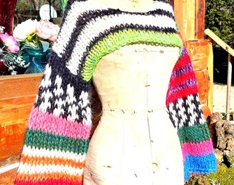 Bunt gestreifter Strick Bolero, Streetwear Crop Top, Festival Pullover, Pride, Hippie Pullover, Unikat, BoutonRose