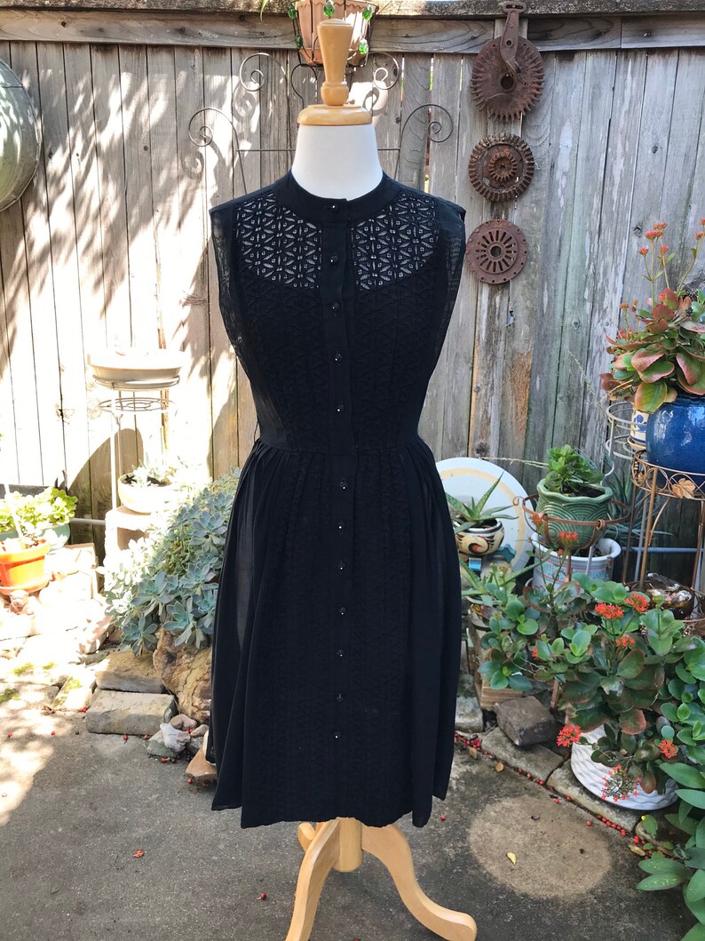 R/&K Originals Black Cotton Voile Dress circa 1950\u2019s