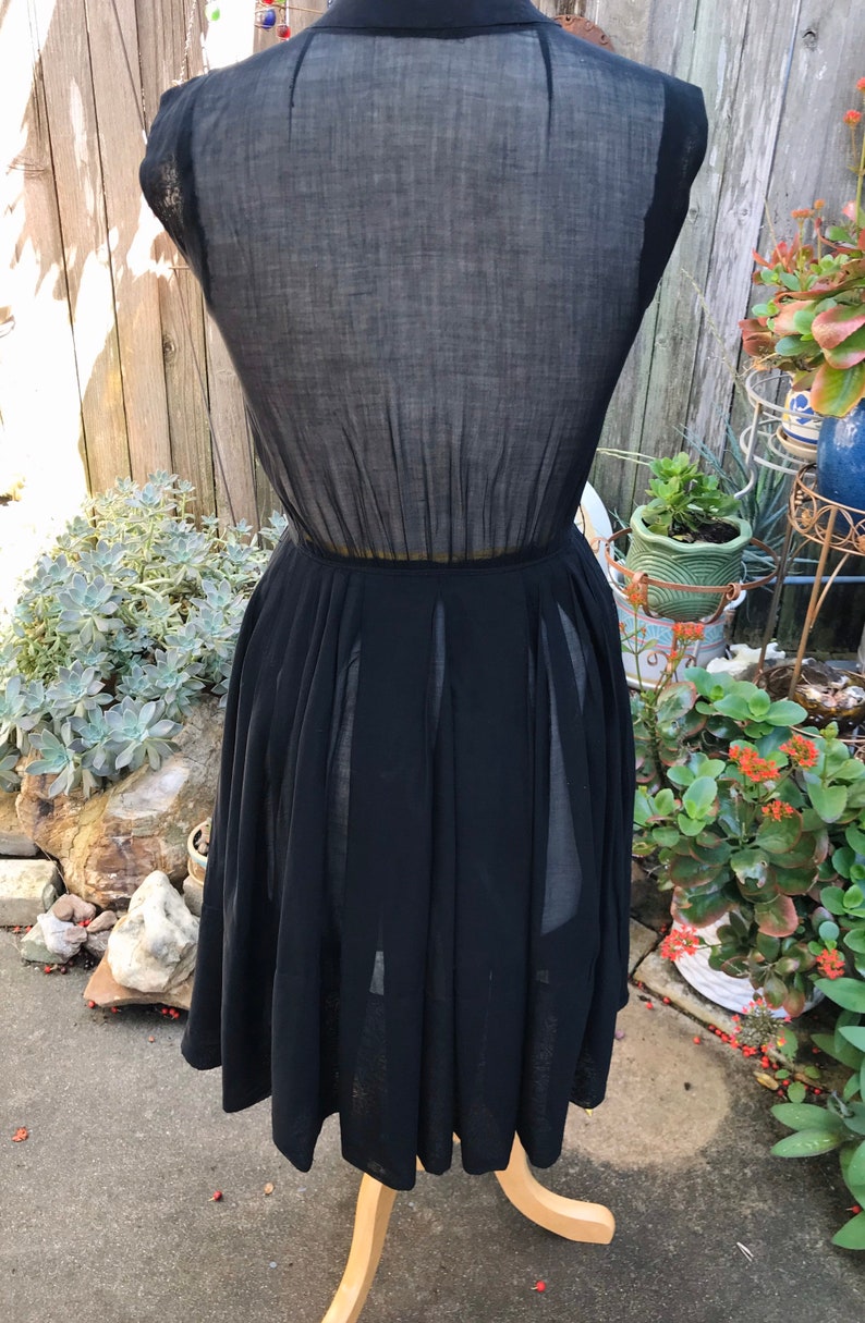 R/&K Originals Black Cotton Voile Dress circa 1950\u2019s