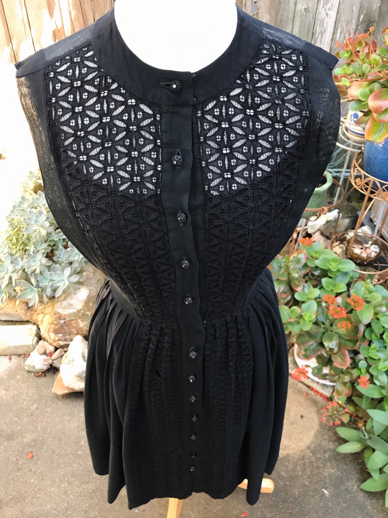 R/&K Originals Black Cotton Voile Dress circa 1950\u2019s
