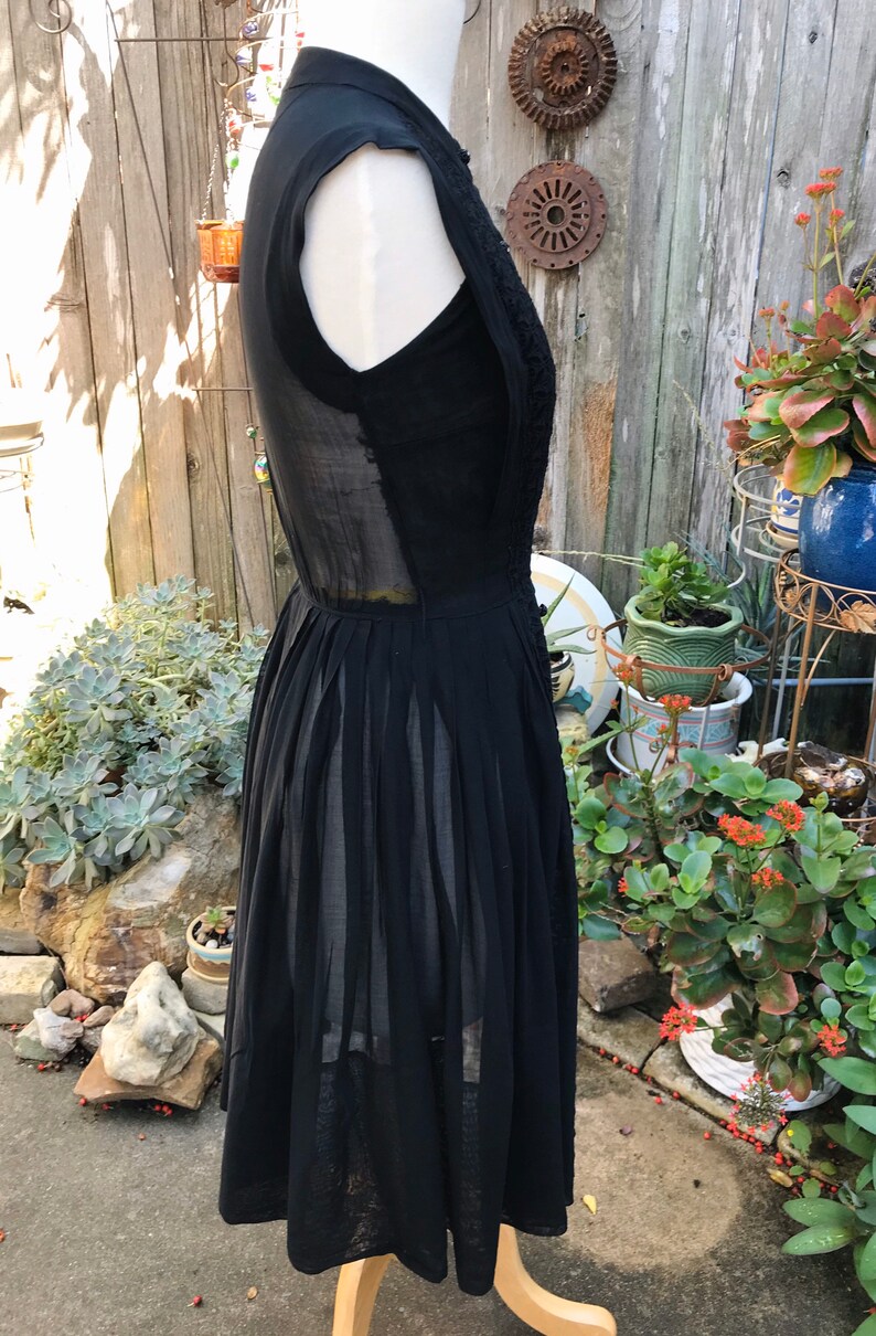 R/&K Originals Black Cotton Voile Dress circa 1950\u2019s