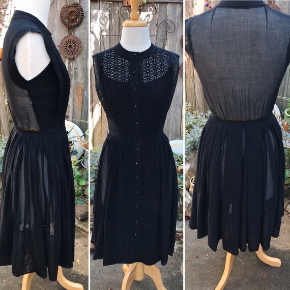R&K Originals Black Cotton Voile Dress circa 1950’
