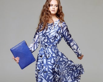 Printed Silk Long Sleeves Midi Dress FREYA by Rumour London