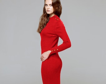 Red ribbed knit wool maxi dress / Adriana knitted dress / Maxi knitted dress / Sweaterdress / Jumper dress