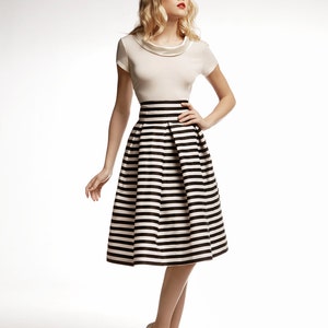 Striped Fit and Flare Midi Skirt , Nautical Stripes Summer Skirt AMALFI by Rumour London