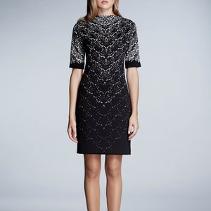 Printed Lace Monochrome Short Sleeves Fitted Dress by Rumour London image 1