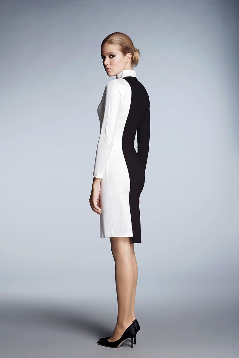 Block Monochrome Soft Jersey Jress with Asymmetric Hem , Long Sleeve Dress DAY&NIGHT by Rumour London image 3