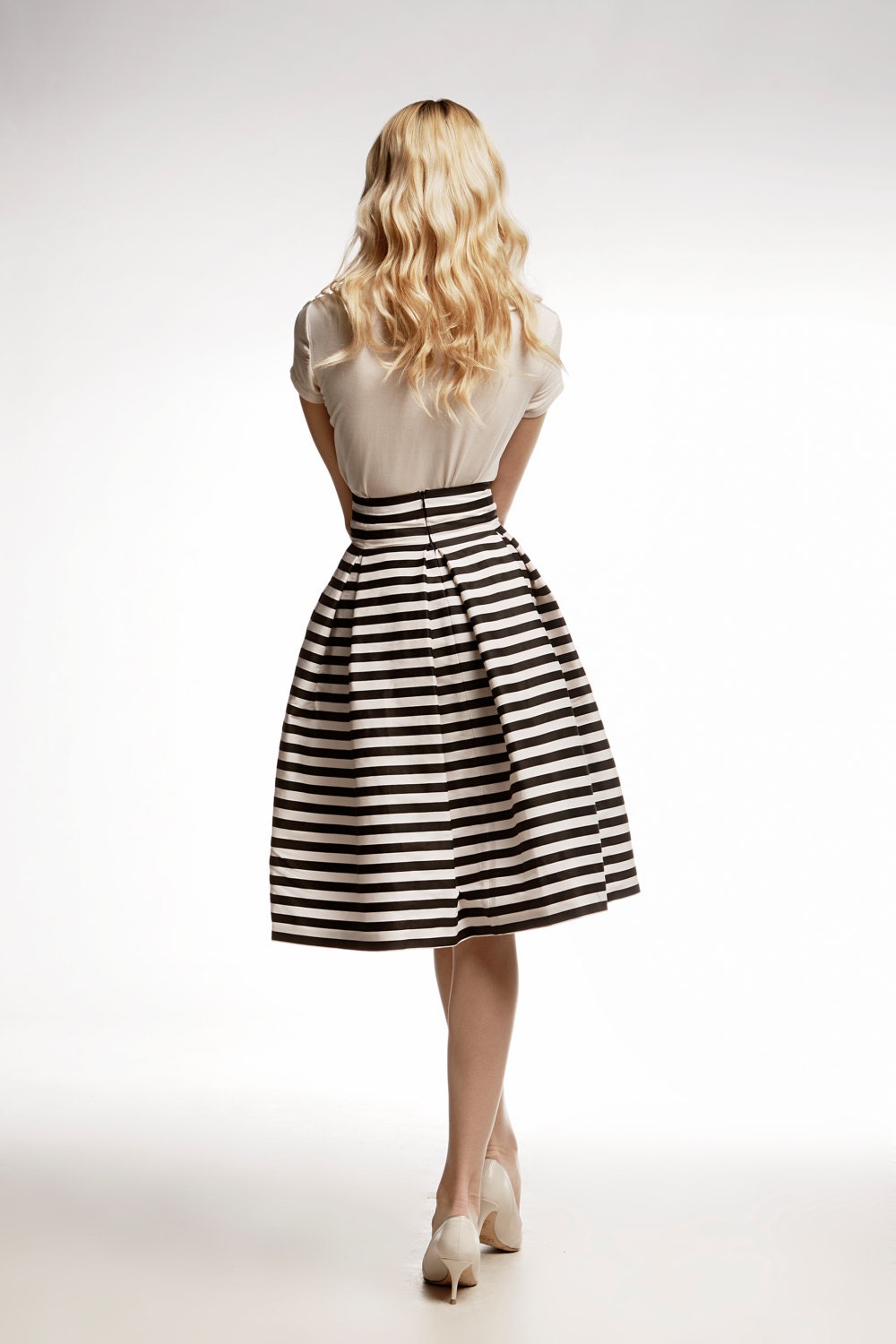 Adorable stripe pleated a-line midi skirt sale