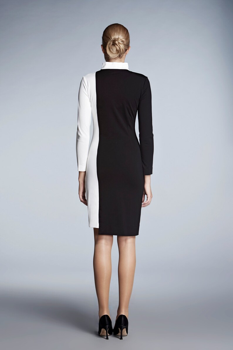 Block Monochrome Soft Jersey Jress with Asymmetric Hem , Long Sleeve Dress DAY&NIGHT by Rumour London image 4