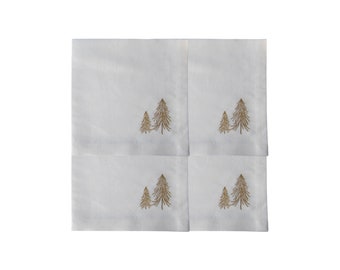 Set of 4 Embroidered Linen Napkins – Trees / Table linen / Embroidered linen napkins