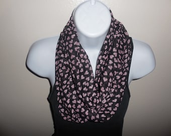 Black with Pink Hearts Viscose Chunky Infinity Scarf
