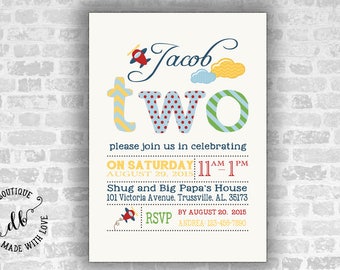 Two Birthday Invitation, 5x7 Invitation Card, Second  Birthday Invitation, Boy Invitation, DIY, Printable, Colorful