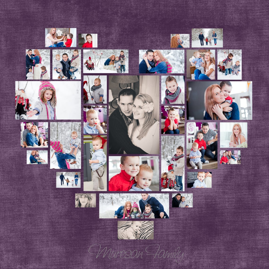 Heart 32 Photos Collage Template PSD. Wedding Gift. Anniversary Gift