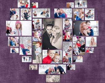 Heart 32 Photos Collage Template PSD. Wedding gift. Anniversary gift. Valentine's day Gift. Gift for her. Size 40"x40"/ 20"x20"/ 10"x10"