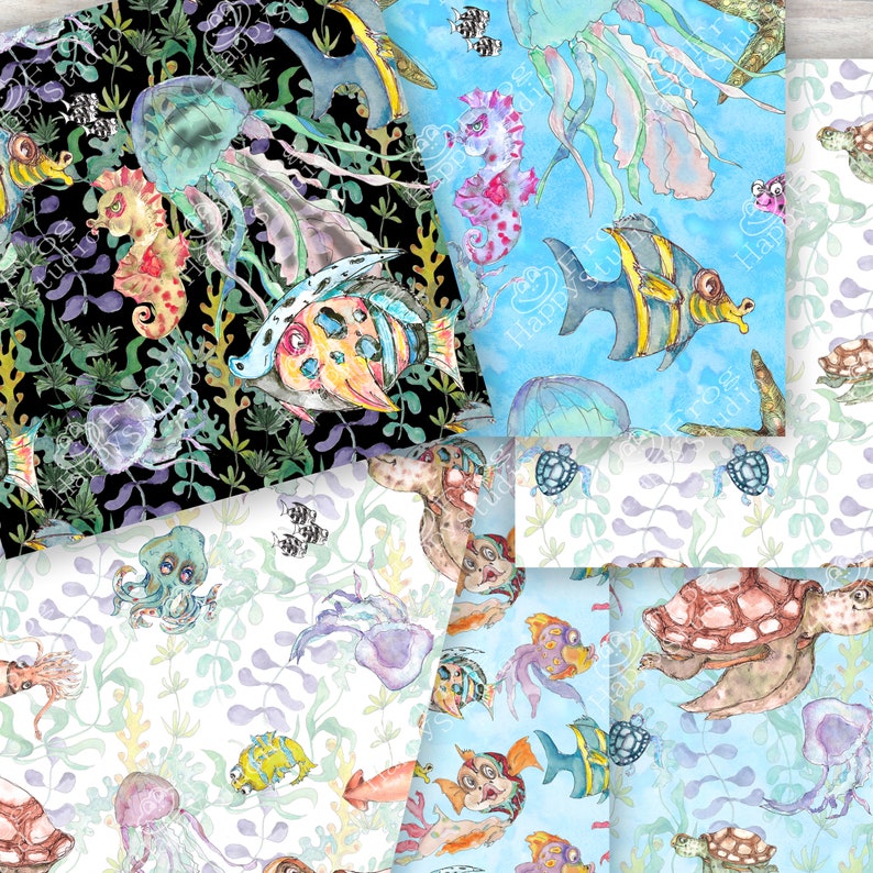 Digital Scrapbook Paper Underwater Nautical Seamless Instant Etsy