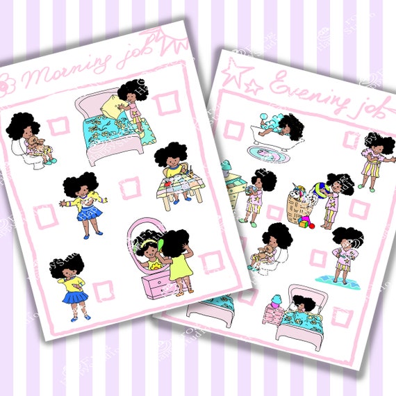 Baby Black Girl Daily Routine Chore Chart Instant Download Etsy
