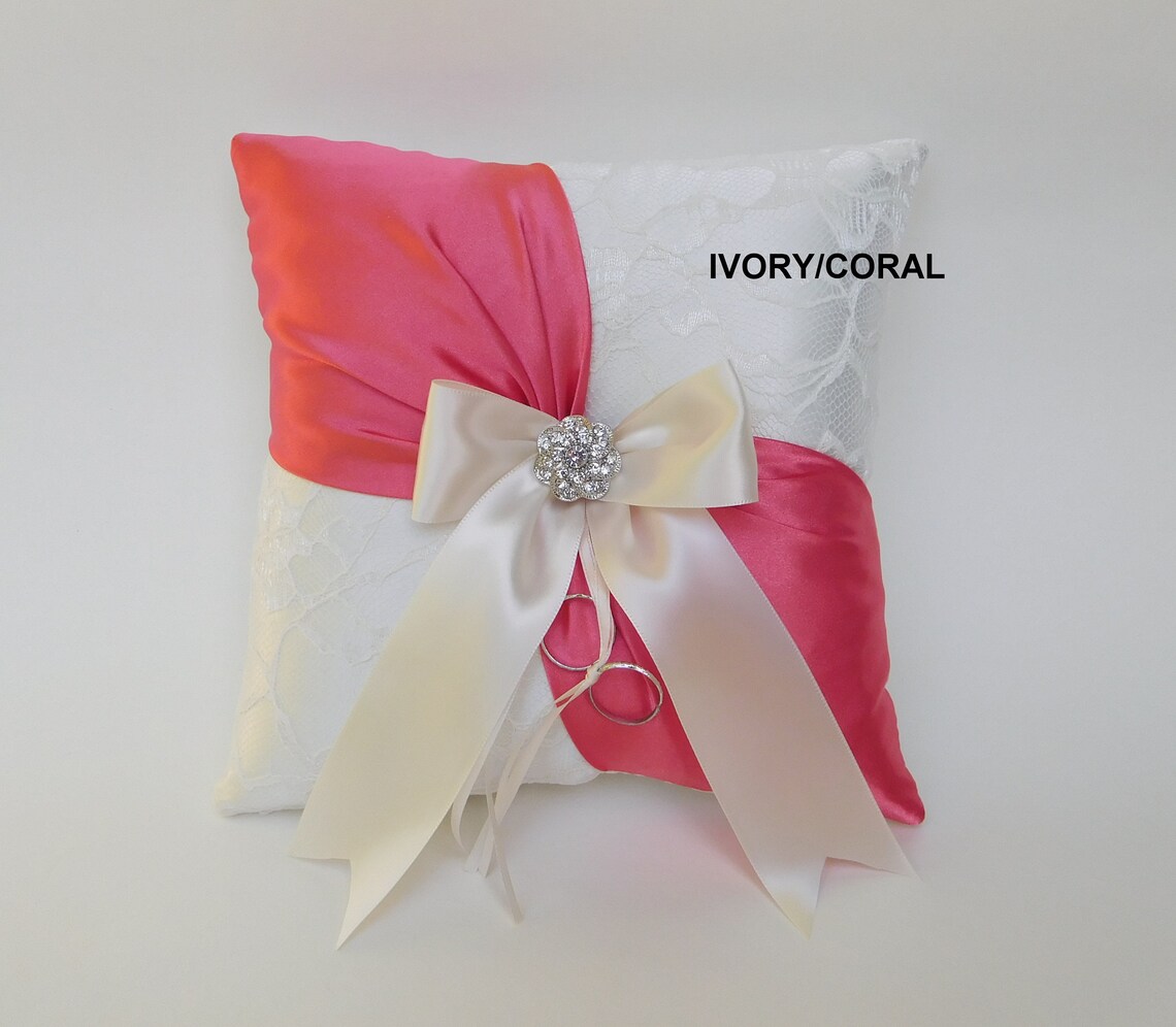 Rose ring bearer pillow Ivory lace ring pillow Wedding ring Etsy