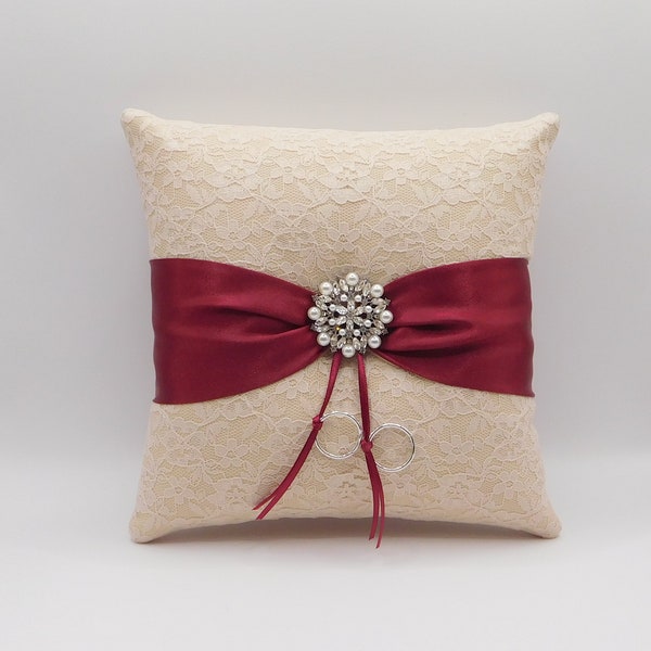 Champagne Ring Bearer Pillow, Wedding pillow, Ring pillow, Coussin alliances, Burgundy ring pillow, sash ring pillow