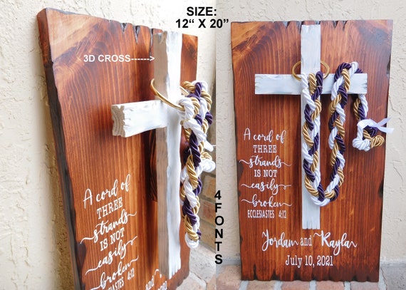 Ecclesiastes 4:12, Christian wedding ceremony, Personalized board display, Cord of three Strands, Knot-tying ceremony