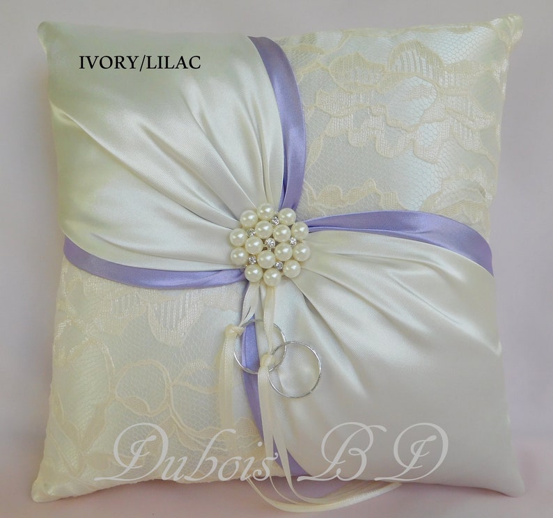 Ivory ring pillow Lilac ring pillow Sash ring pillow White and Gold ring bearer pillow Lace ring pillow Wedding ring pillow