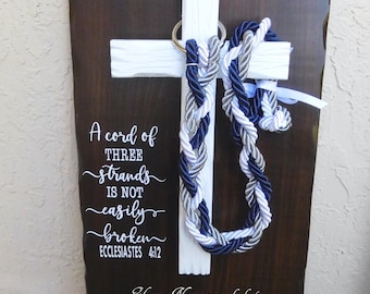 Ecclesiastes 4:12, Christian wedding ceremony, Personalized board display, Cord of three Strands, Knot-tying ceremony