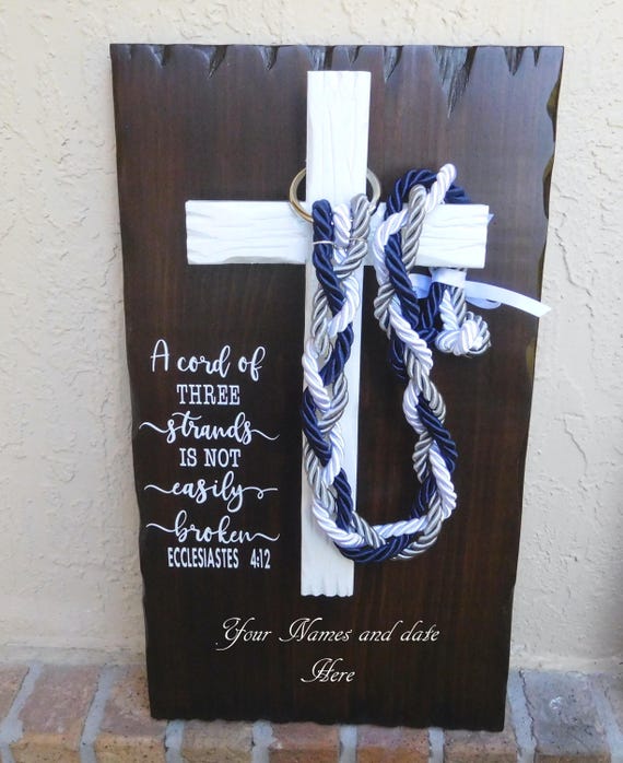 Ecclesiastes 4:12, Christian wedding ceremony, Personalized board display, Cord of three Strands, Knot-tying ceremony