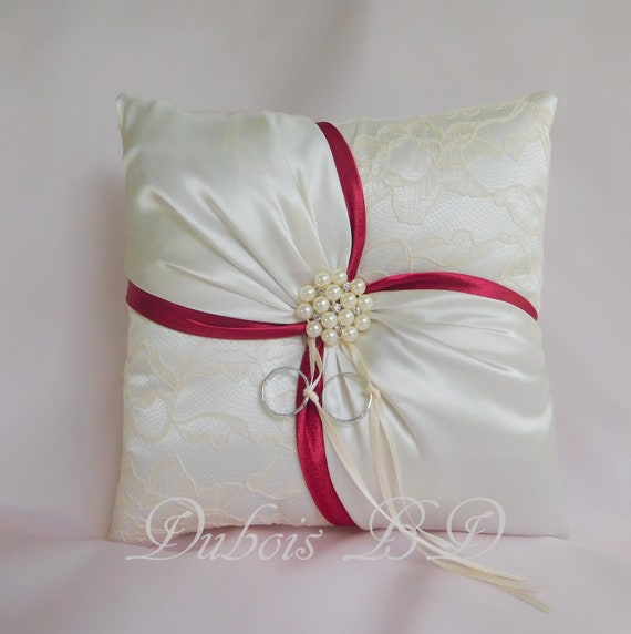 Choose White or Ivory Wedding Accessories Ring Bearer Pillow Handmade ROSE in Coral
