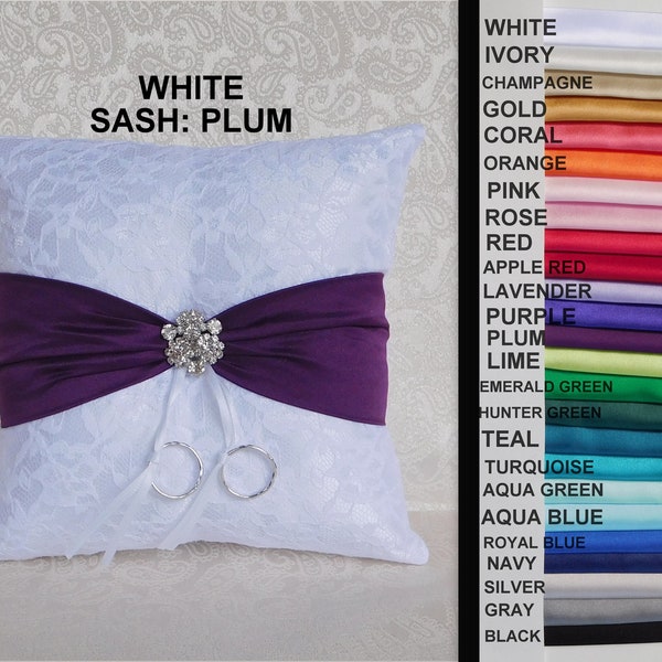 White and Plum ring bearer pillow, Champagne ring bearer pillow, lace ring pillow, Plum ring pillow, Wedding ring pillow, Black pillow