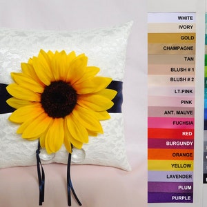 Sunflower ring bearer pillow, Ring bearer pillow, Sunflower wedding, Fall wedding ring pillow, Navy blue ring pillow