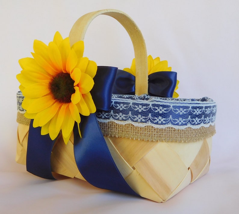 Rustic Basket Burlap Flower Girl Basket Sunflower Flower Etsy