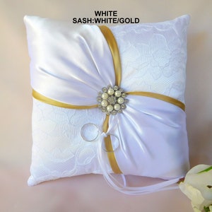 White and Gold ring bearer pillow, Lace ring pillow, Ivory ring pillow, Lilac ring pillow, Sash ring pillow, Wedding ring pillow