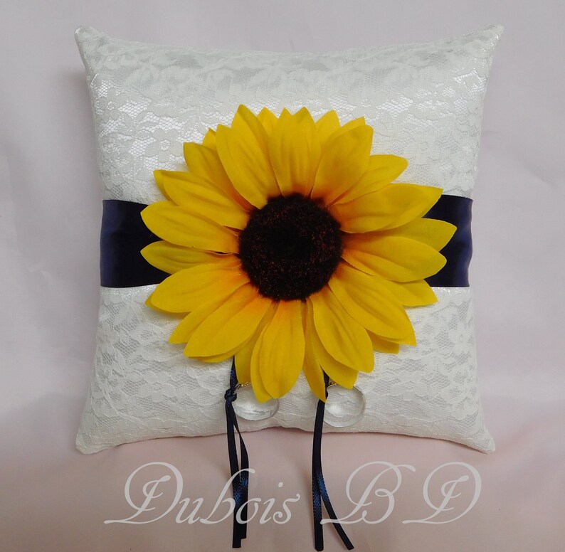 Ring bearer pillow Navy blue ring pillow Fall wedding ring pillow Sunflower ring bearer pillow Sunflower wedding