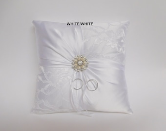 Lace ring pillow,  ring bearer pillow, Ivory or White ring bearer pillow, Ring boy pillow, Sash ring pillow, Wedding pillow