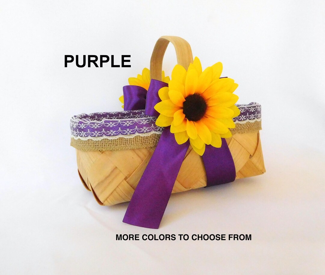Purple Basket, Burlap Flower Girl Basket, Sunflower Flower Girl Basket ...